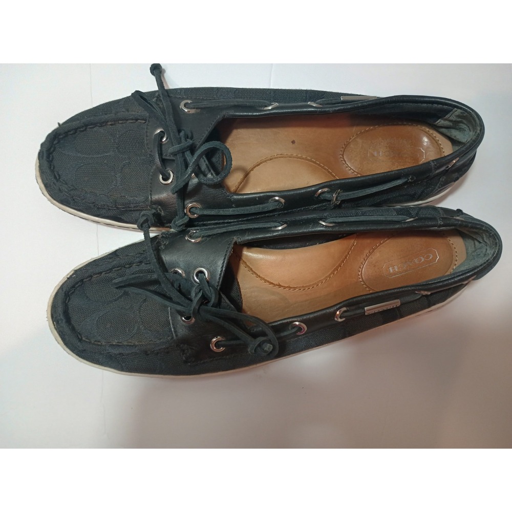 Coach Richelle Signature Monogram Boat Shoes Womens Sz 10B Black Loafers... - Picture 3 of 7